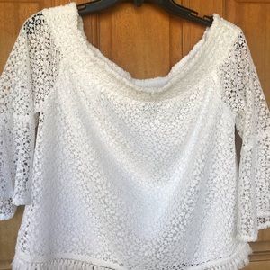 White off-the-shoulder blouse with bell sleeves